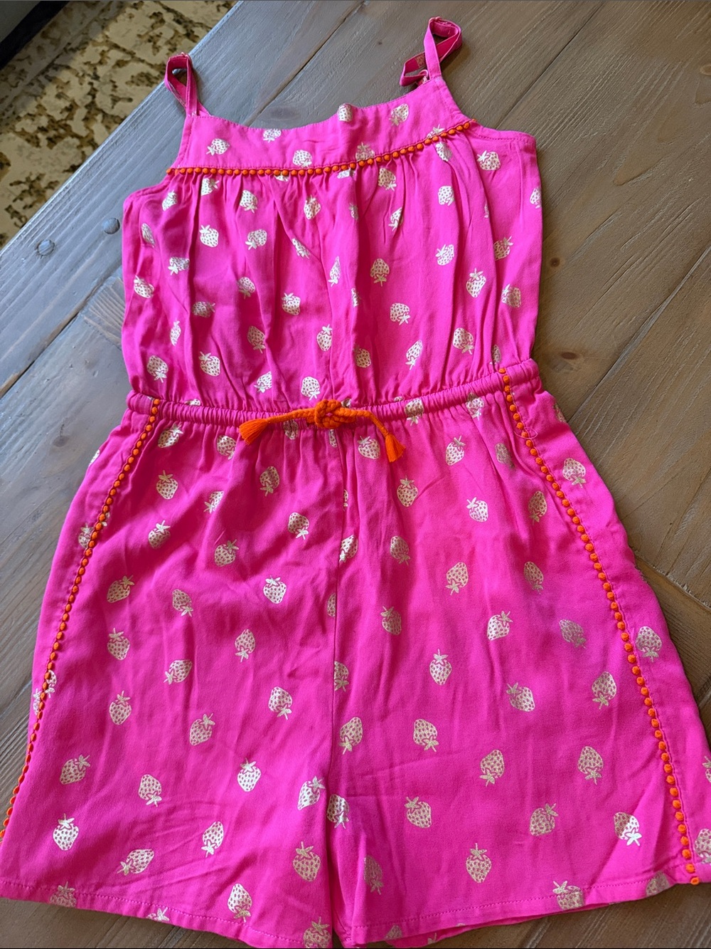 Boden Girls' Pink Strawberry Print Romper